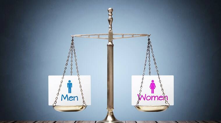 A weighing scale showing equal weight on both sides containing the Male logo and Female logo, thus, depicting Gender Equality